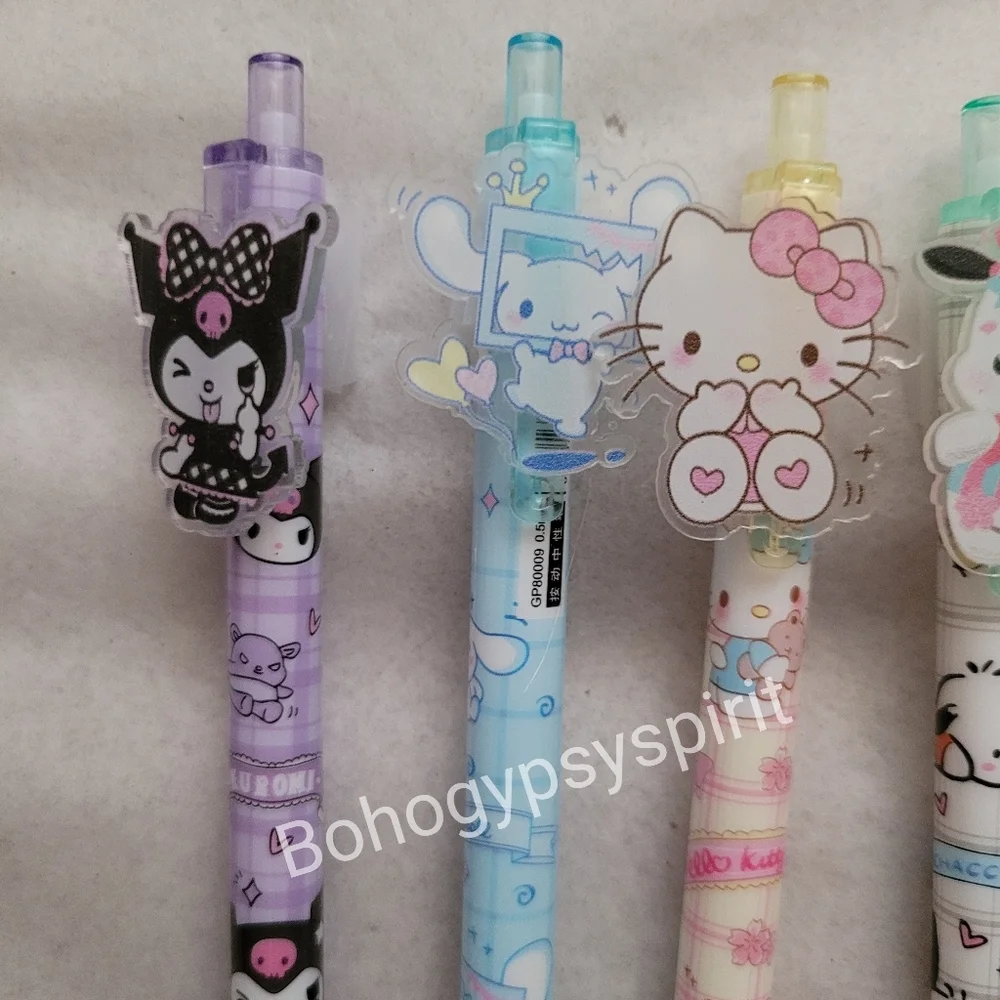 Set of 6, Hello Kitty & Friends Pens Sanrio Kuromi Melody Pom Cinnamoroll